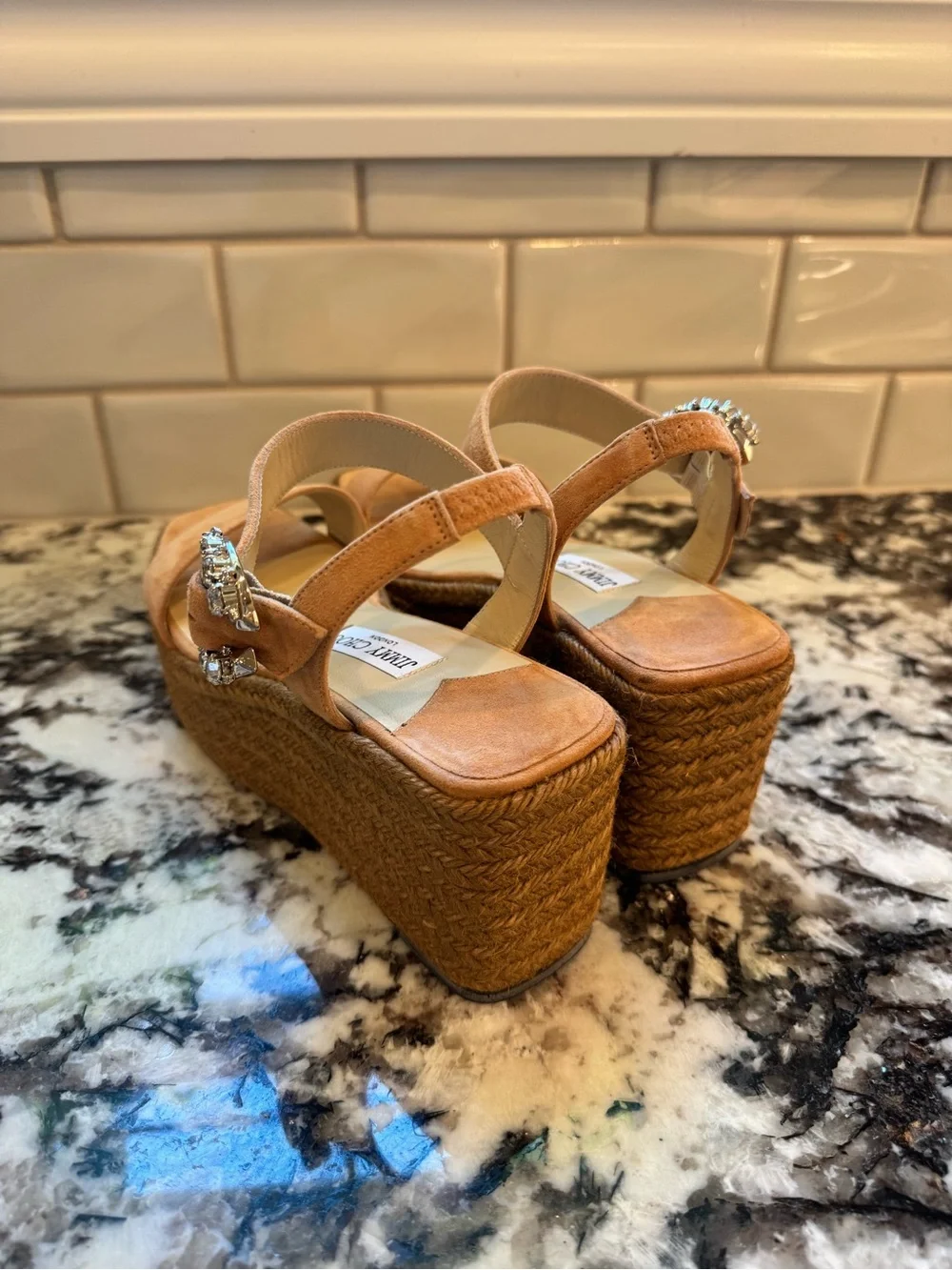 Jimmy Choo Mirabelle 70 Crystal Embellished Suede Espadrille Sandals - Size 39